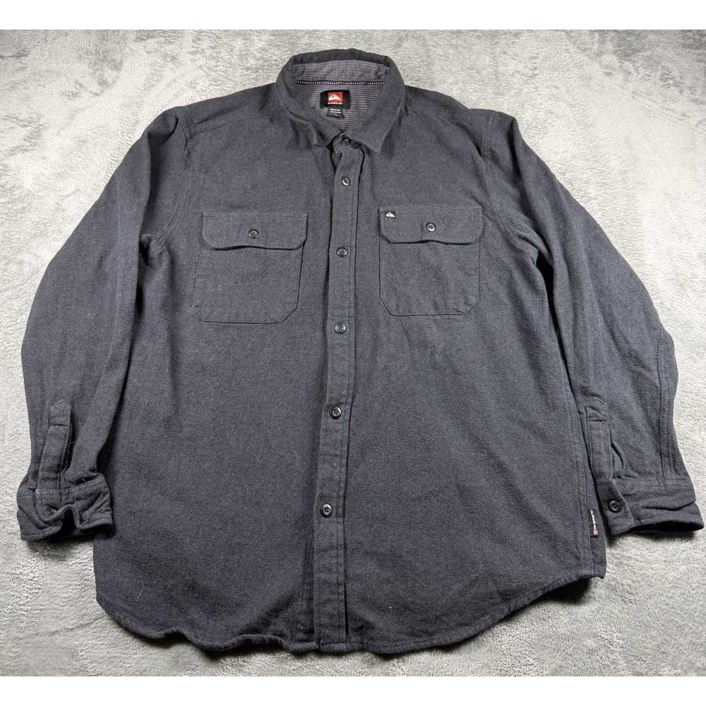 Quiksilver Shirt Mens L Gray Long Sleeve Button Front Double Pocket Surf
